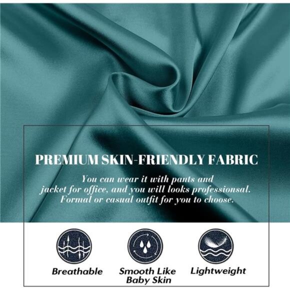 Satin Button Down Shirts for Women Green4 - Picture 5 of 5